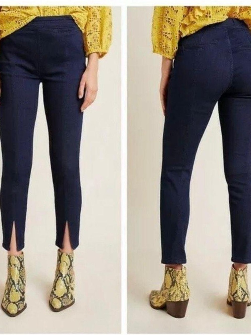 Pilcro Letterpress Anthropologie High Rise Slim Jeans Size 30 Dark Wash Split